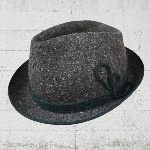 1950s Vintage Gray Green German Bavaria Wool Traditional Alpine Trilby Hat - Picture 1 of 7